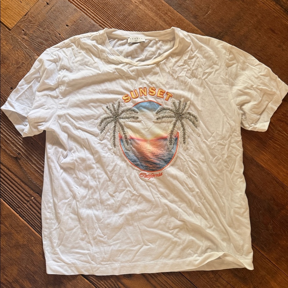 Sandro Embroidered/Bejeweled Tee Sz M